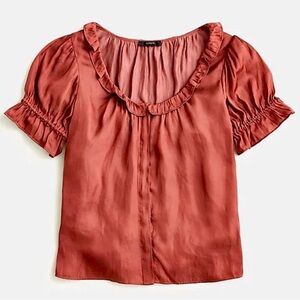 J. Crew Ruffle Featherweight Satin Scoopneck Top - NWT